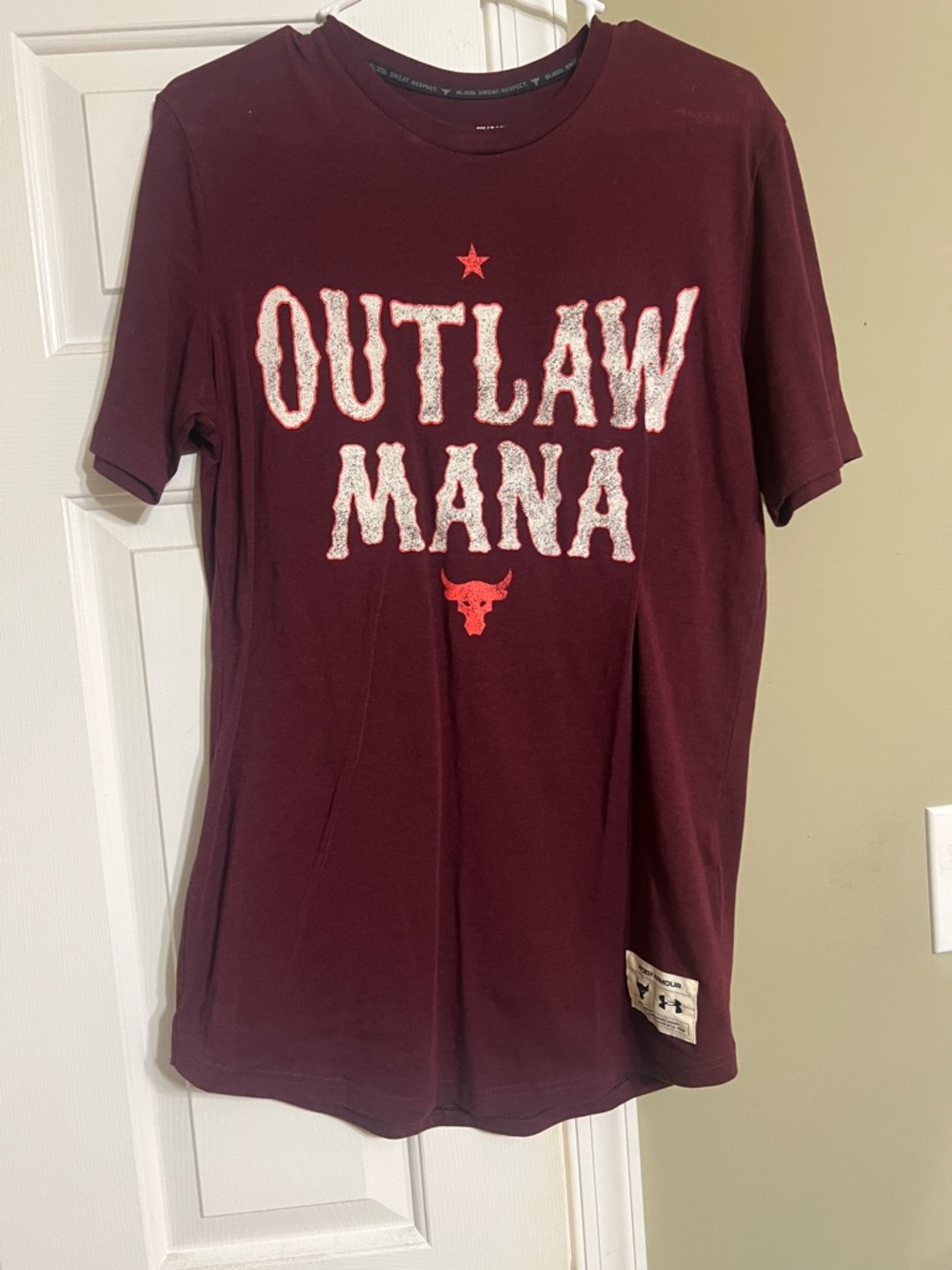Outlaw Mana Graphic Tee - Maroon with White & Red Accents the R